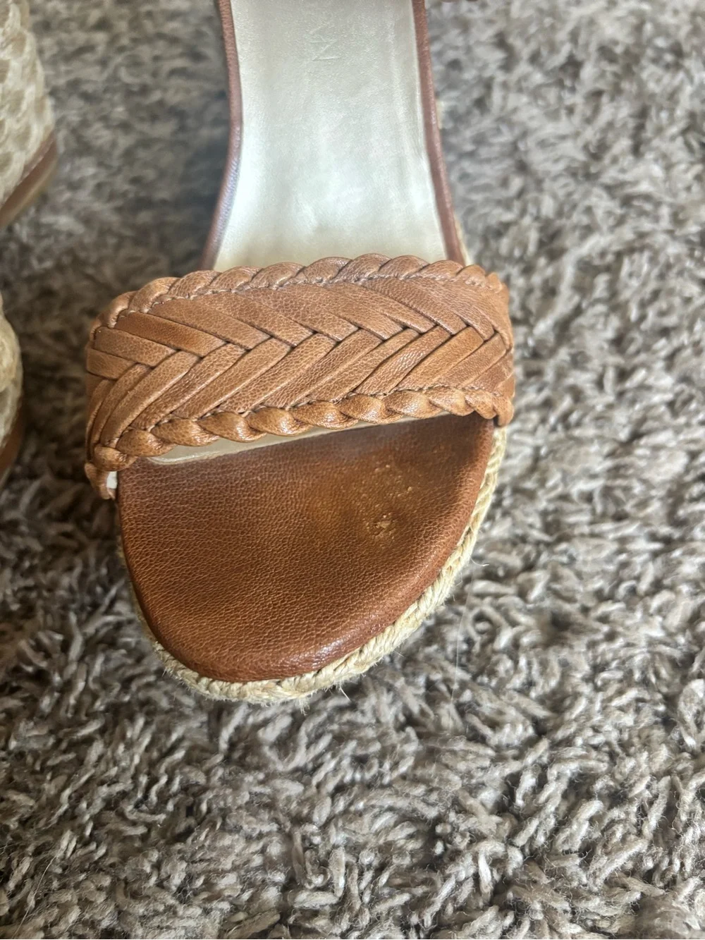 Stuart Weitzman Tan Braided Espadrille Wedge Sandals - Picture 8 of 8
